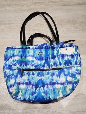 Steve Madden Blue & White Tie-Dye Quilted Tote with Black Straps